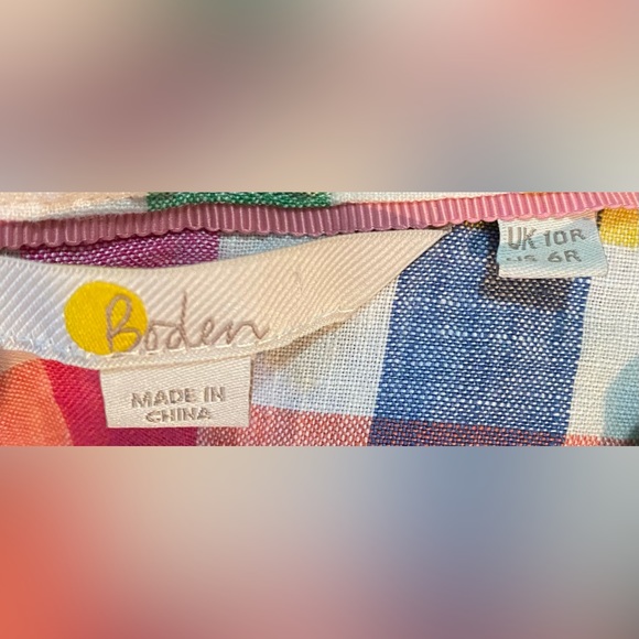 Boden Short Sleeve Evie Linen Shirt Mini Dress in Iguana Party Pink Gingham - Picture 8 of 8